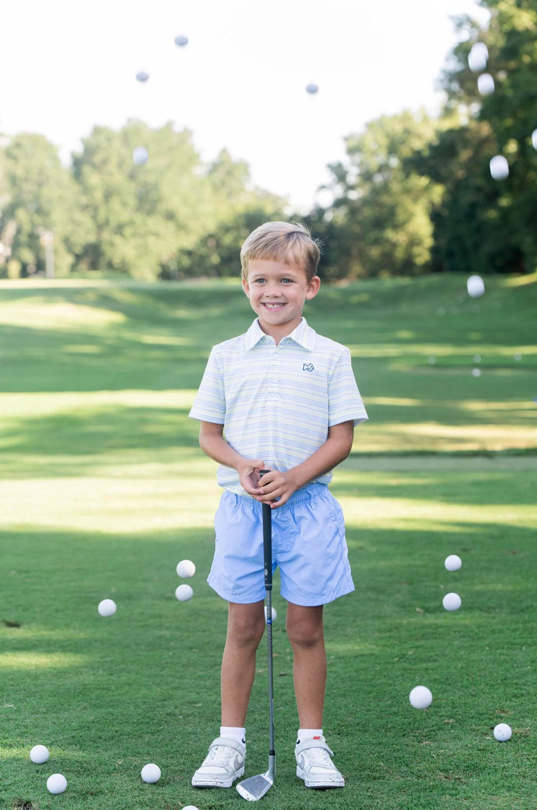 Boys' Yellow Striped Short Sleeve Pro Performance Polo