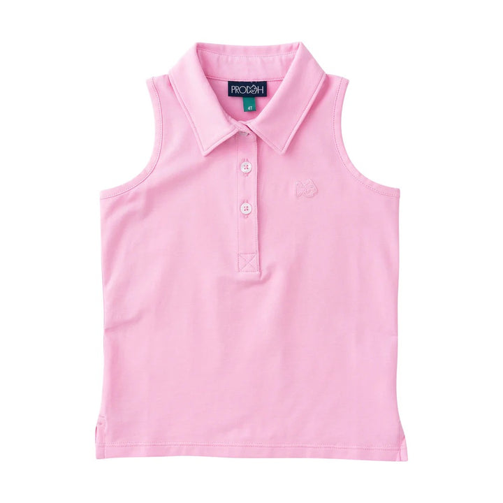 Girls' Pink Sleeveless Solid Cotton Polo Shirt