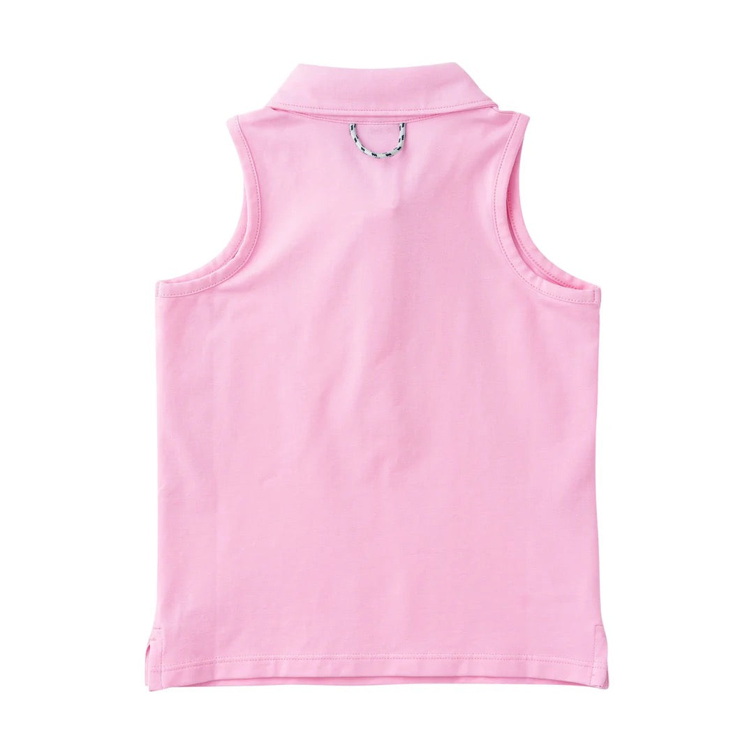 Girls' Pink Sleeveless Solid Cotton Polo Shirt