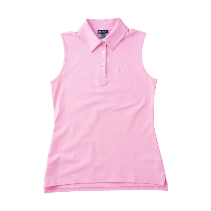 Womens' Sleeveless Solid Cotton Polo- Pink Frosting