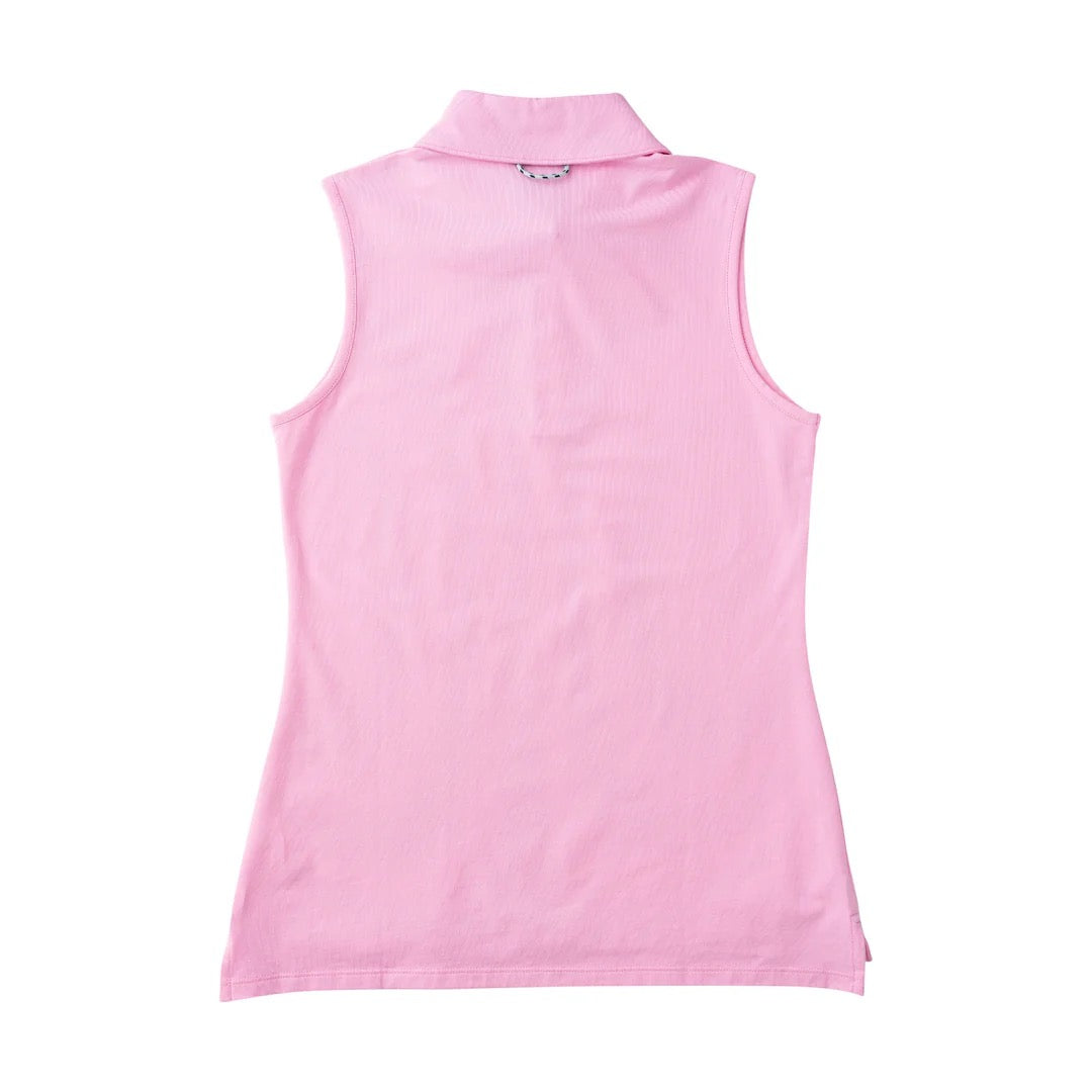 Womens' Sleeveless Solid Cotton Polo- Pink Frosting