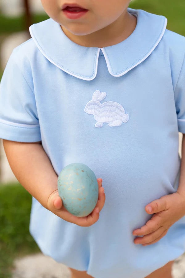 Short Sleeve Biltmore Bubble-  Beale Street Blue with Worth Avenue White & Bunny Embroidery