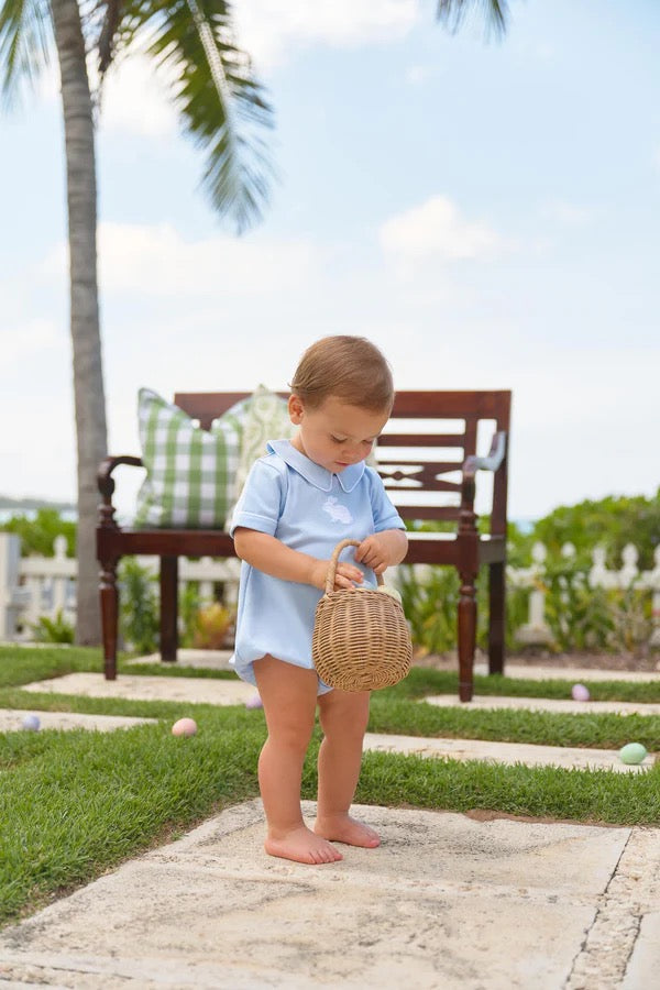 Short Sleeve Biltmore Bubble-  Beale Street Blue with Worth Avenue White & Bunny Embroidery