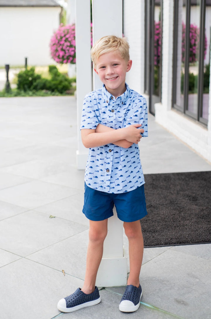 Boys' Outrigger Performance Shorts- Classic Navy Peony