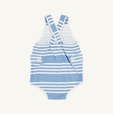 Skipper Sunsuit - Saddle Ridge Stripe (Sarasota Sky) with Worth Avenue White