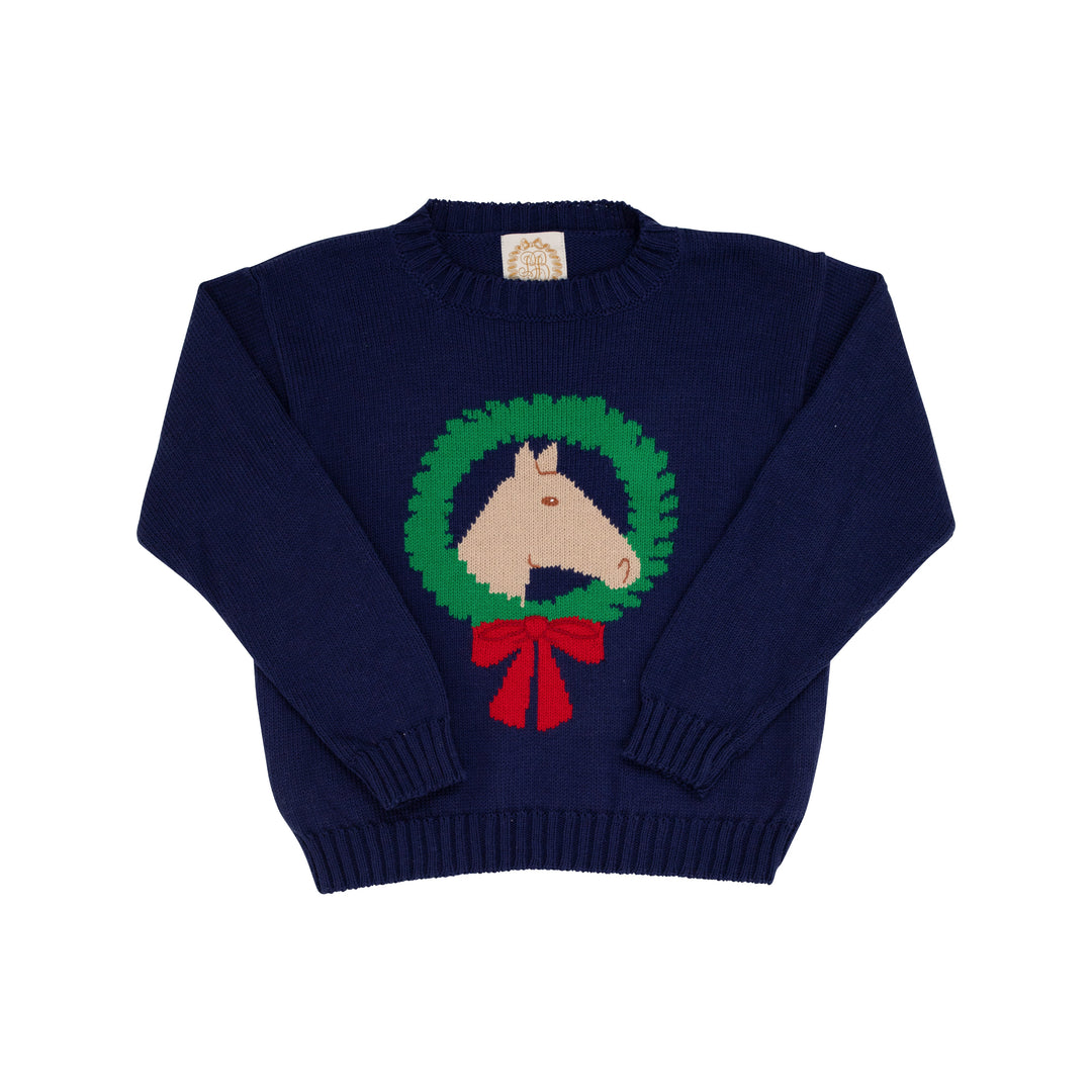 Isabelle's Intarsia Sweater- Nantucket Navy With Horse Intarsia