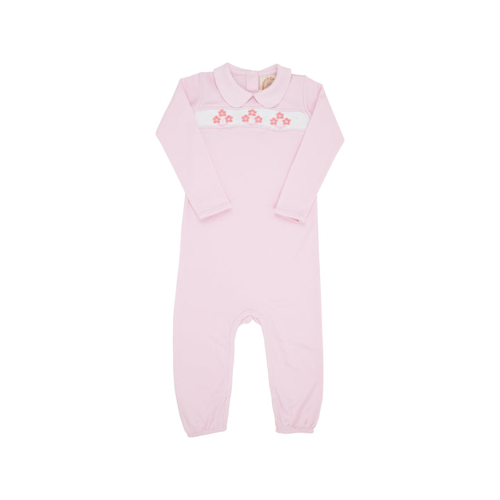 Rigsby Romper- Palm Beach Pink With Flower Smocking Regular price