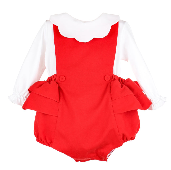 Timeless Tots Scallop Overall Set- Red