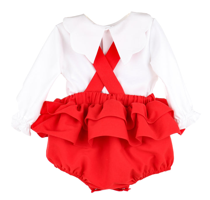 Timeless Tots Scallop Overall Set- Red