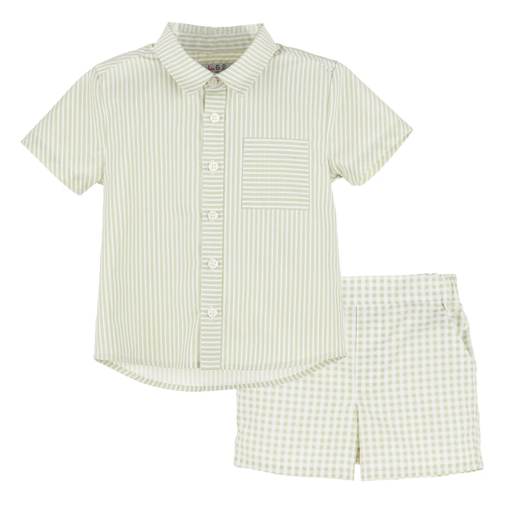 Fresh Check Boy Short Set- Green