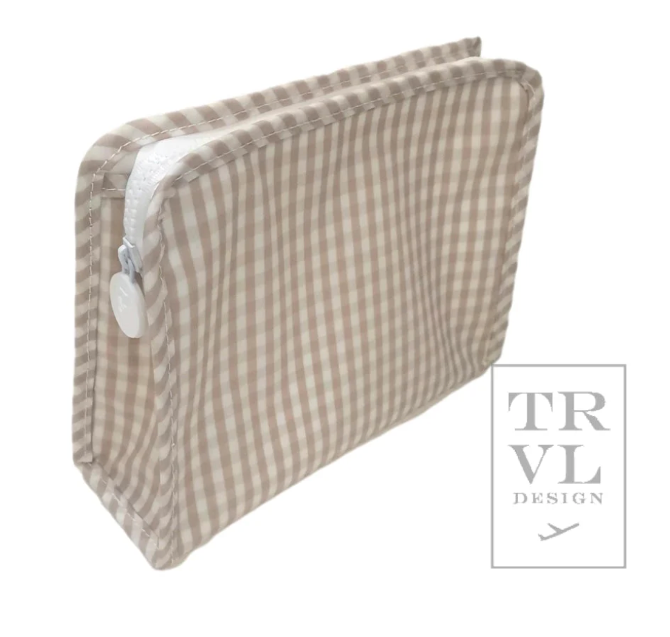 Medium Roadie Zip Pouch - Gingham Khaki