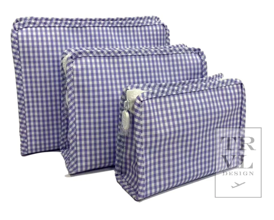Small Roadie Zip Pouch - Gingham Lilac
