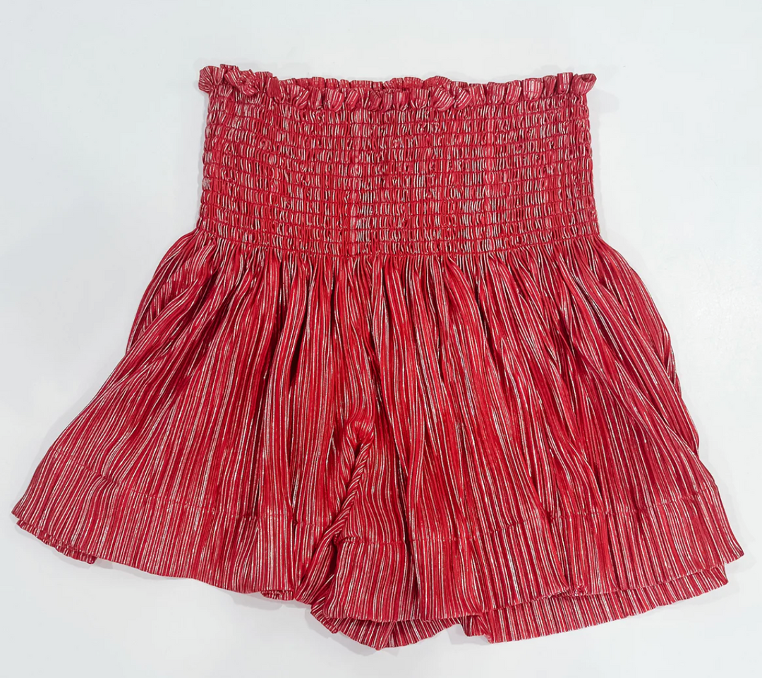 Red/Silver Pleat Swing Shorts