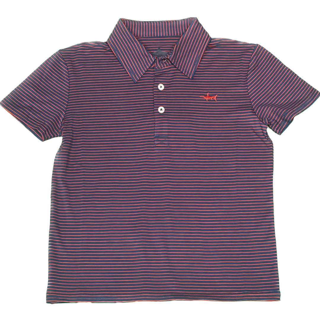 Banks Performance Polo- Navy/Red Stripe