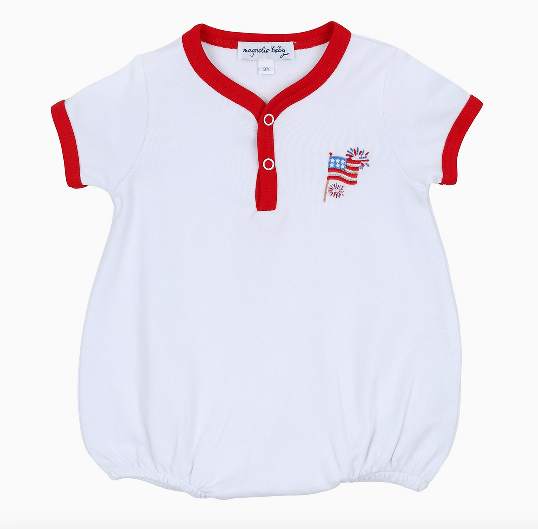 Red, White and Blue! Front Snap Short Sleeve Bubble