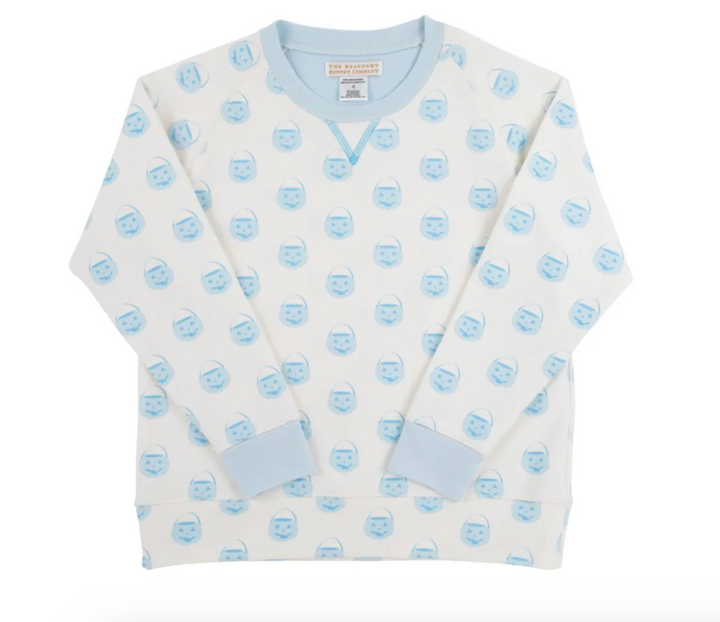 Cassidy Comfy Crewneck- Vintage Prep Pumpkin Pails/Buckhead Blue