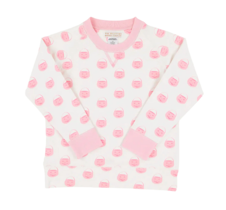 Cassidy Comfy Crewneck- Vintage Prep Pumpkin Pails/Sandpearl Pink