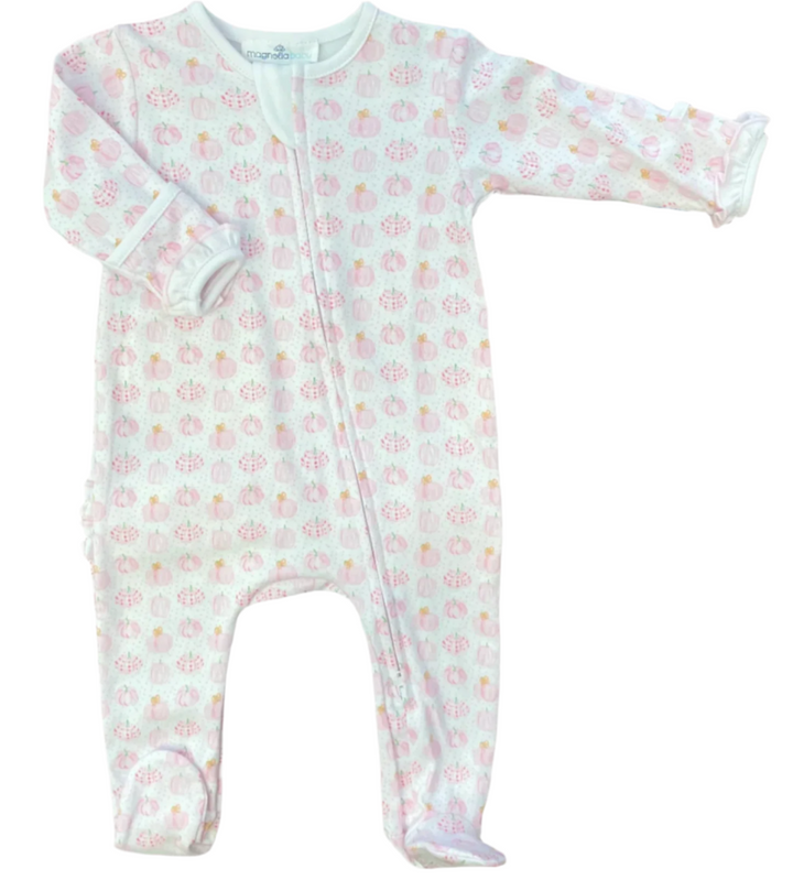 Precious Pumpkins Zipper Footie- Pink
