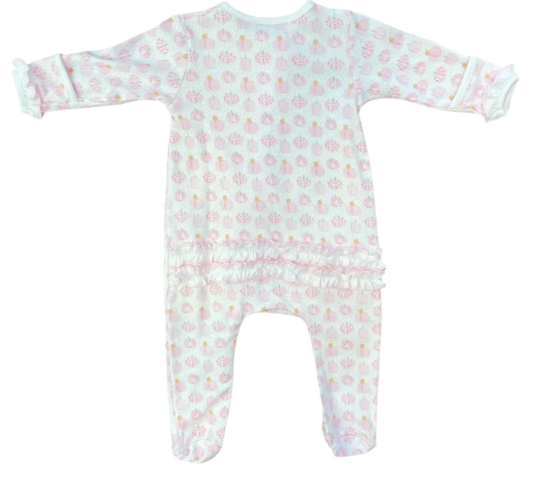 Precious Pumpkins Zipper Footie- Pink