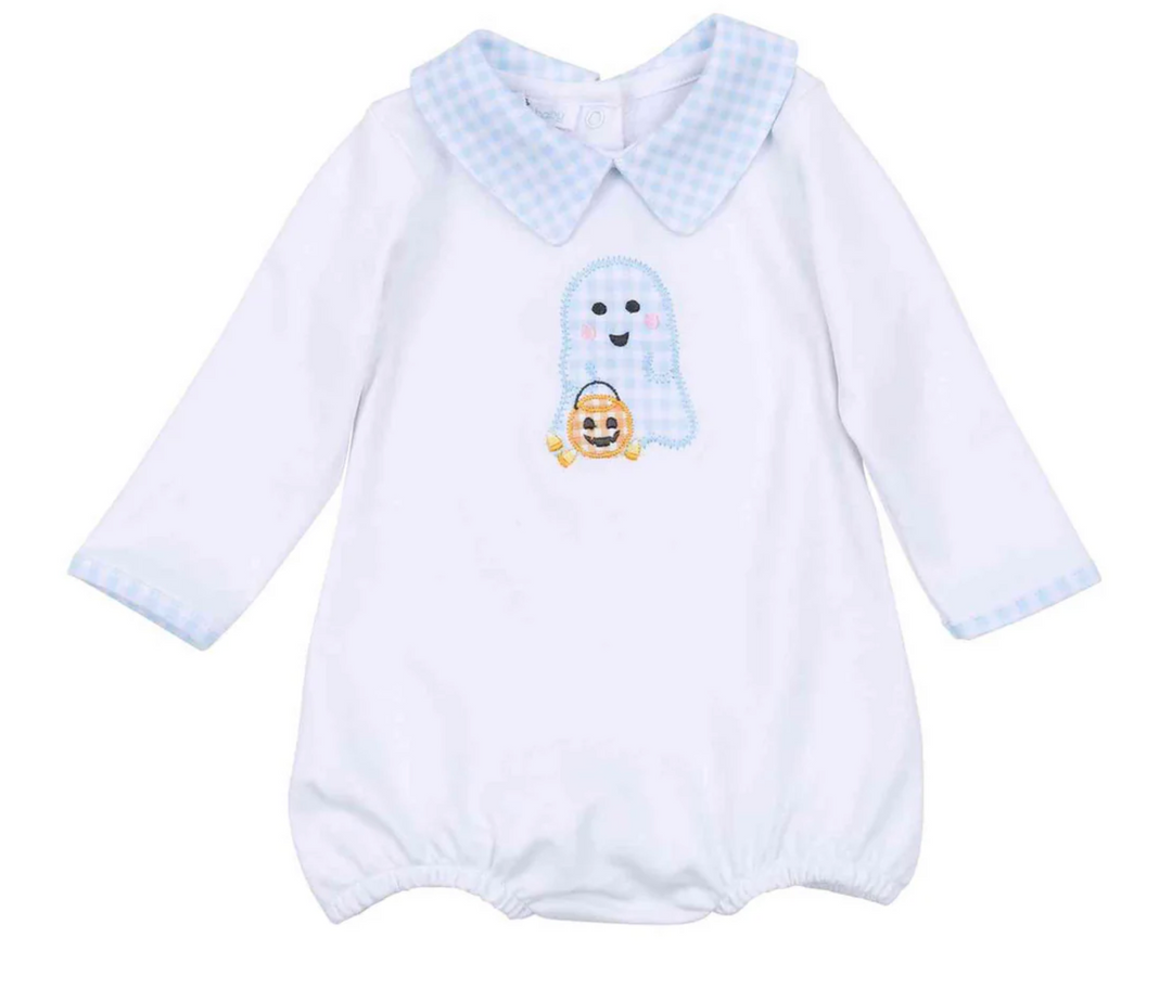 Boo Crew! Applique Collared L/S Bubble- Light Blue