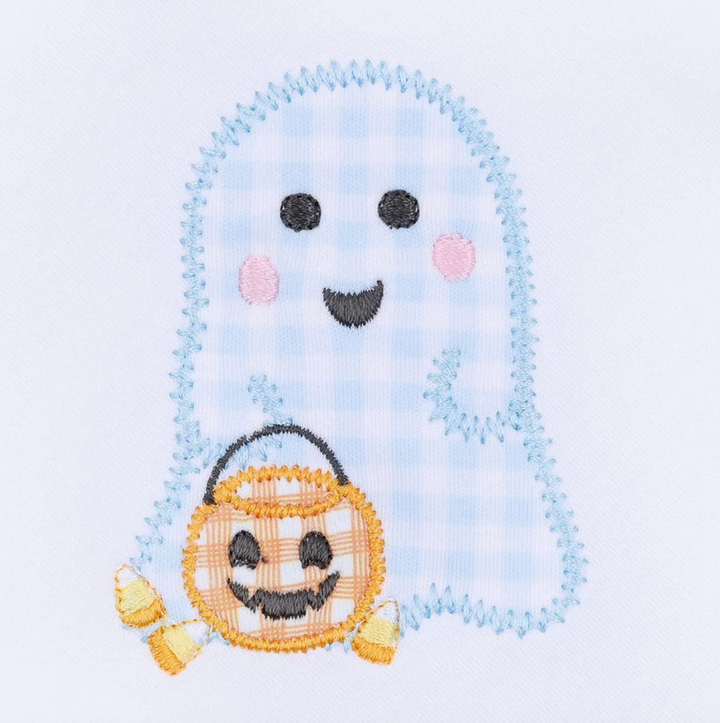 Boo Crew! Applique Collared L/S Bubble- Light Blue