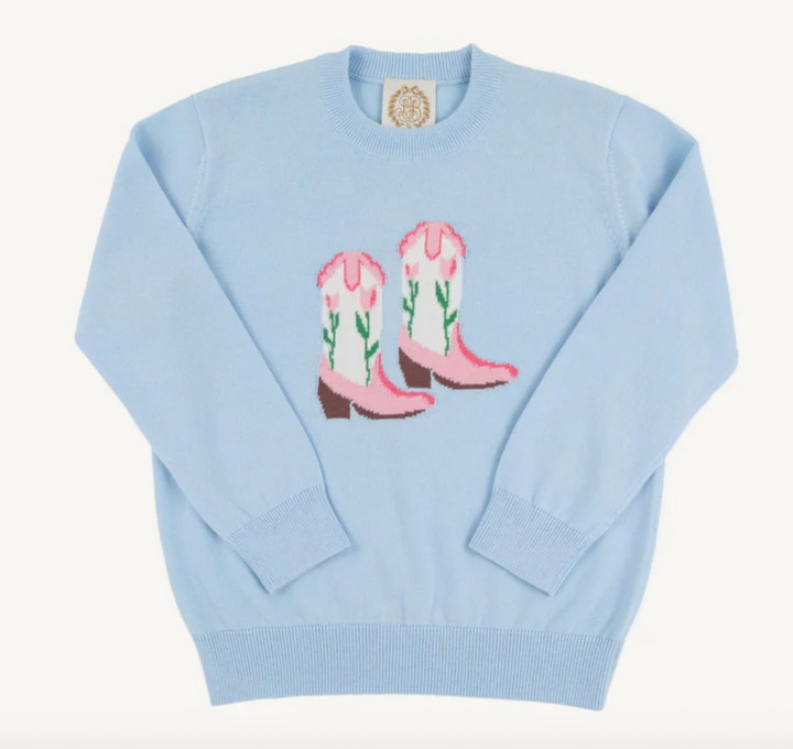 Isabelle's Intarsia Sweater- Buckhead Blue with Boot Intarsia