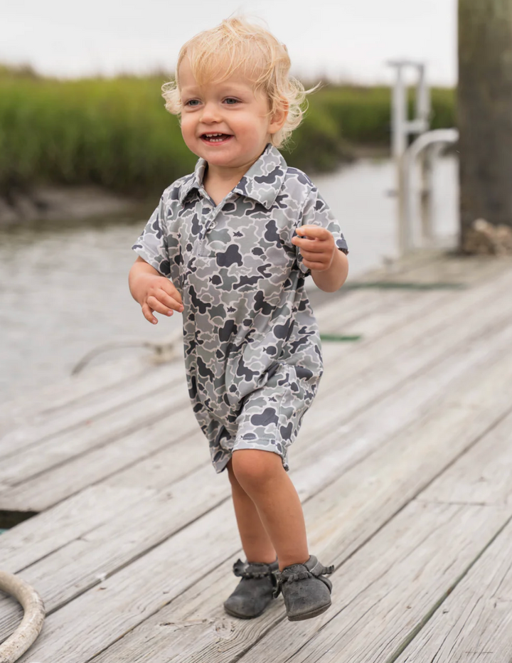 SBC Signature Pima Polo SS Romper- Green Camo