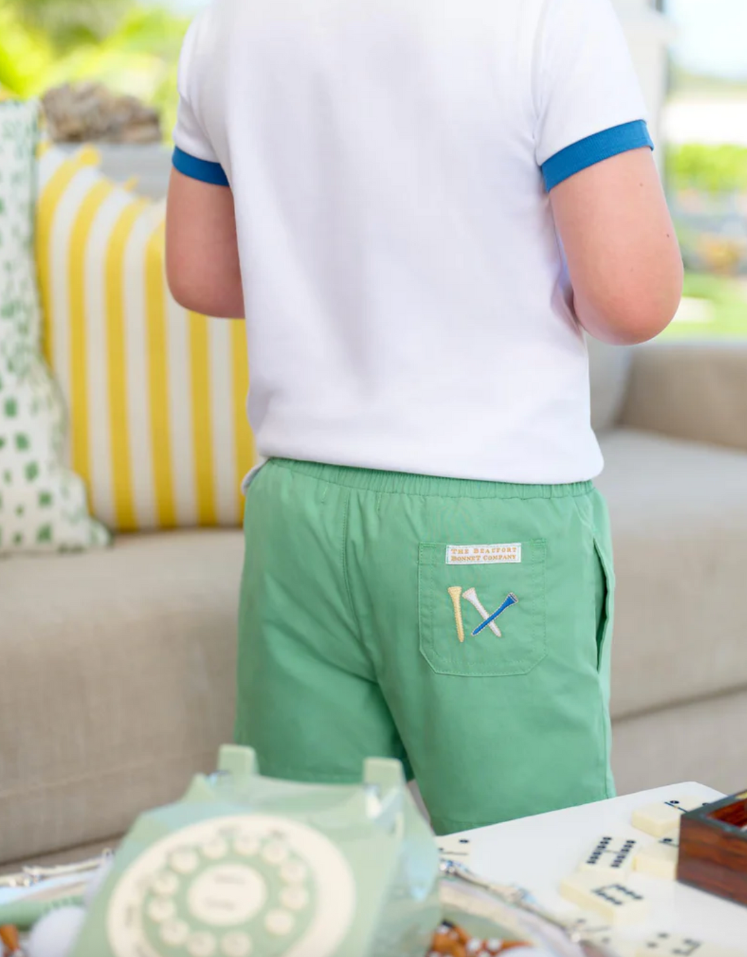 Sheffield Shorts- Gibson Island Green with Golf Embroidery