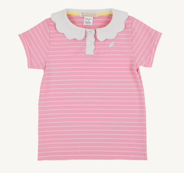 Prepletic Preppy Polo- Pier Party Pink Stripe with Worth Avenue White