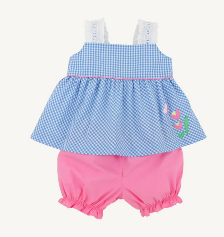 Babs Bloomer Set- Sunrise Blvd. Blue Mini Gingham with Hamptons Hot Pink