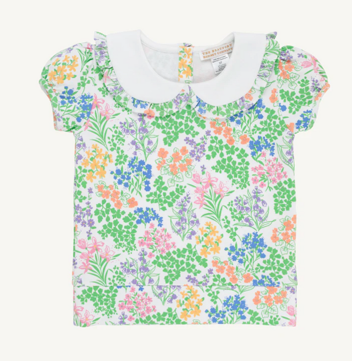 Short Sleeve Maude's Cassidy Comfy Crewneck- Gaston Street Garden with Worth Avenue White