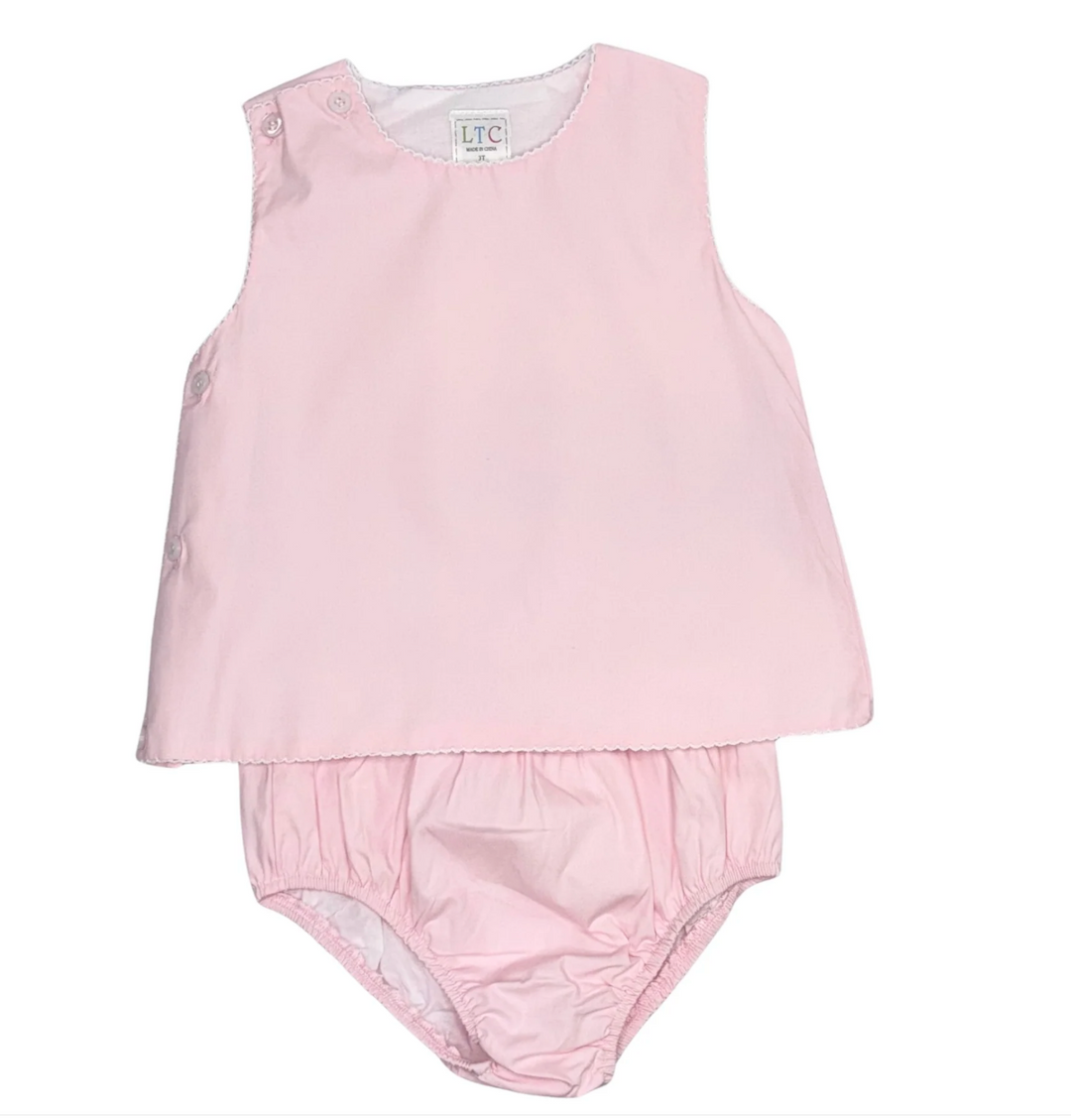 Girls Vintage Bloomer Set with Crochet- Solid Light Pink (Woven)