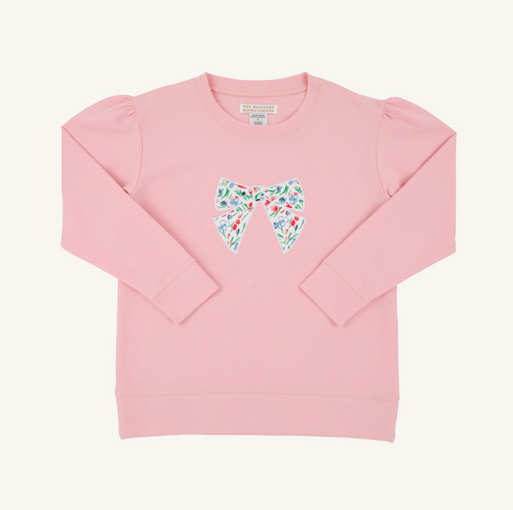 Cassidy Comfy Crewneck Puff Sleeve- Sandpearl Pink/Fair St Floral/Bow