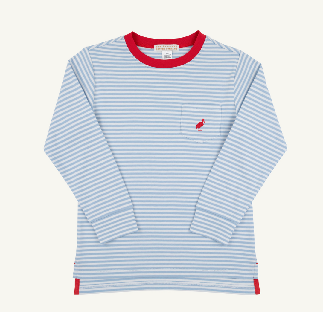 Long Sleeve Carter Crewneck- Barrington Blue Stripe/Richmond Red