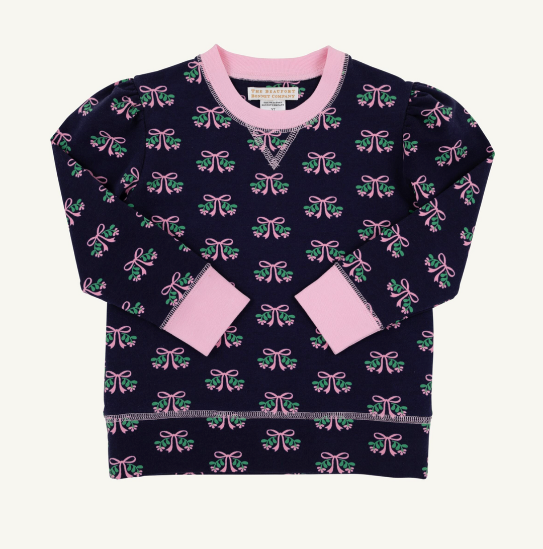 Cassidy Comfy Crewneck Puff Sleeve- Beloved Bows/Pier Party Pink