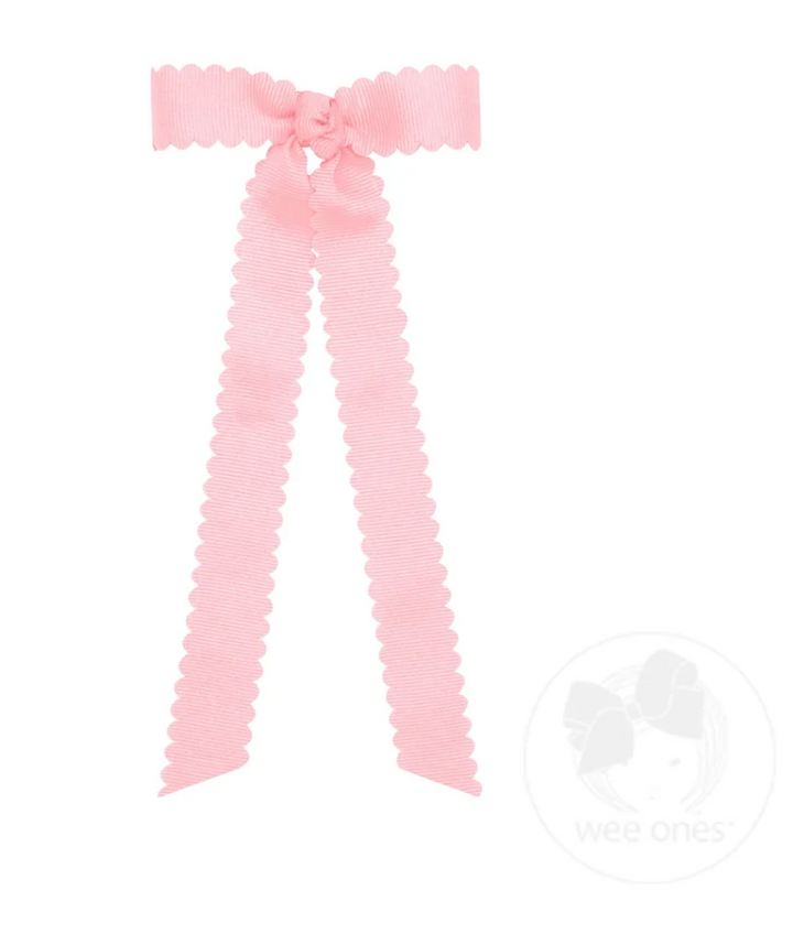 Tiny Grosgrain Bowtie with Scalloped Edge, Knot Wrap, and Streamer Tails