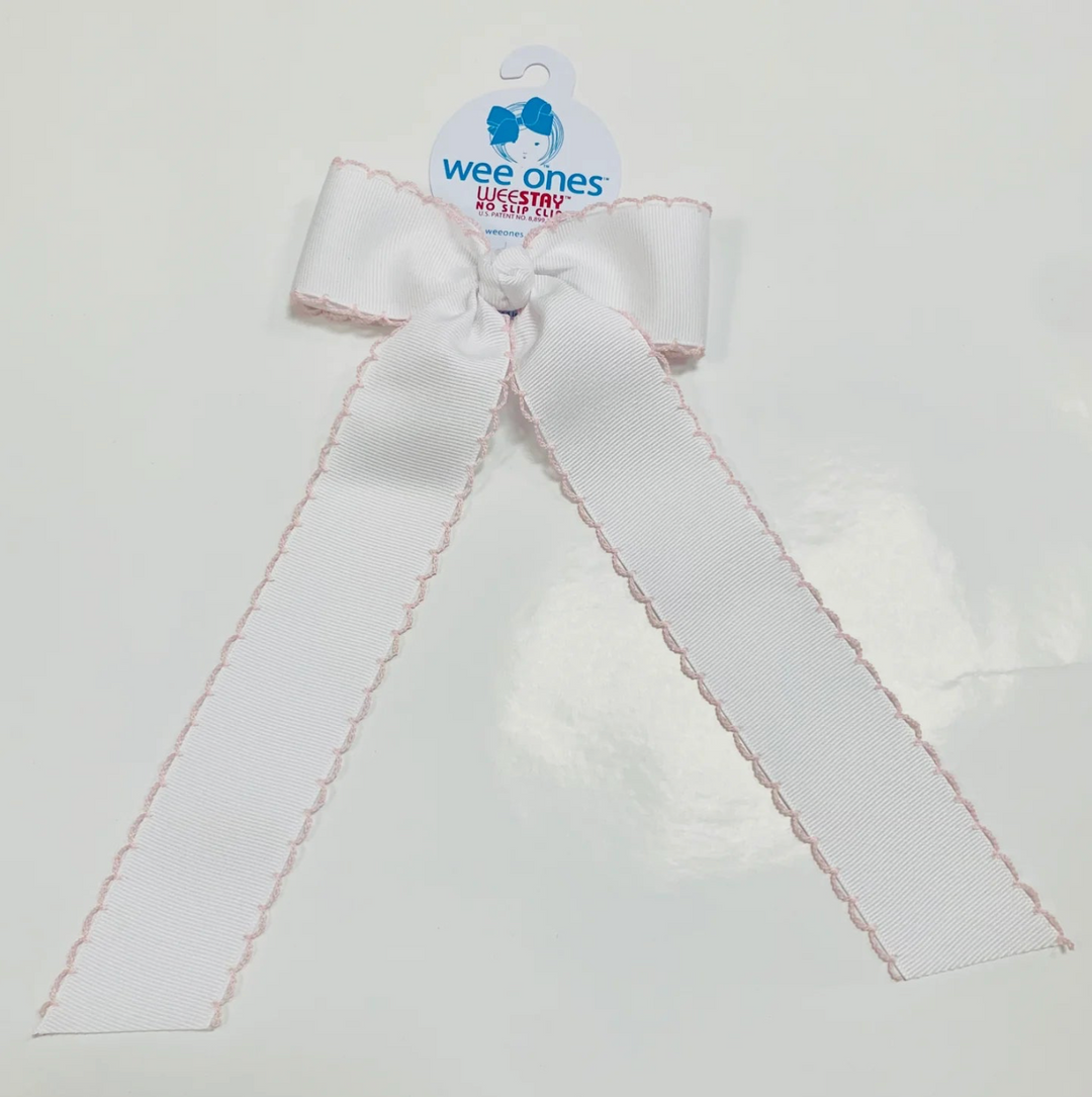 Tiny Grosgrain Bowtie with Moonstitch Edge, Knot Wrap, and Streamer Tails