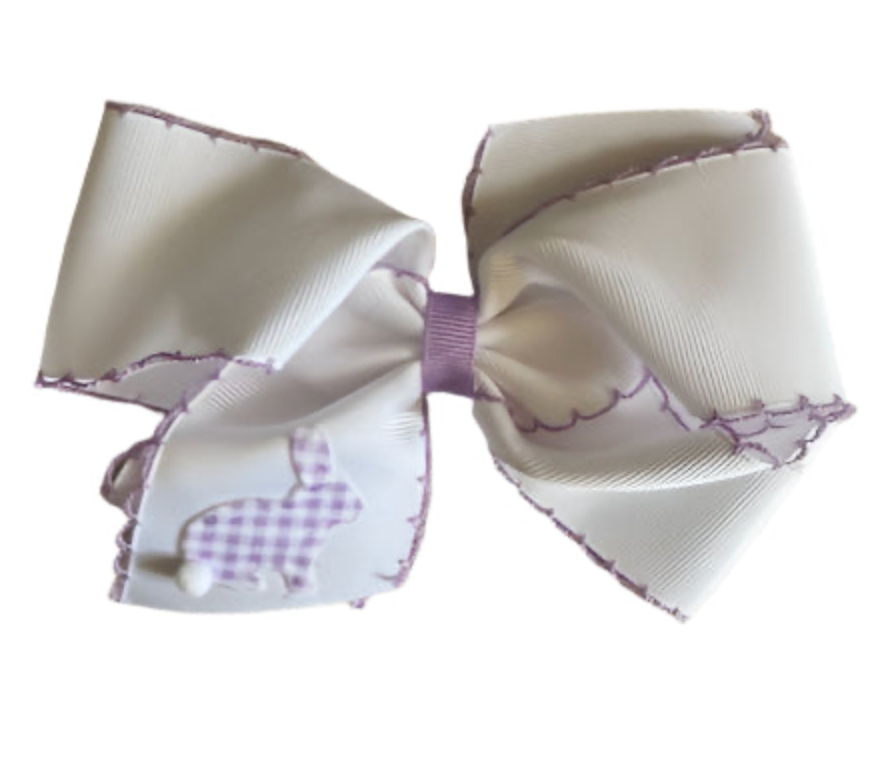 Grosgrain Bow with Moonstitch Edge and Printed Gingham Bunny