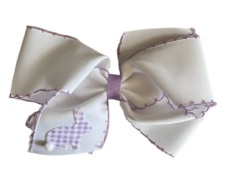 Grosgrain Bow with Moonstitch Edge and Printed Gingham Bunny