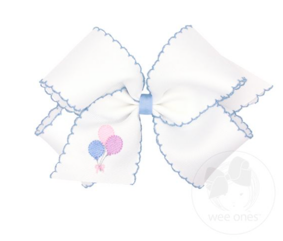 Grosgrain Hair Bow with Moonstitch Edge and Balloon Embroidery