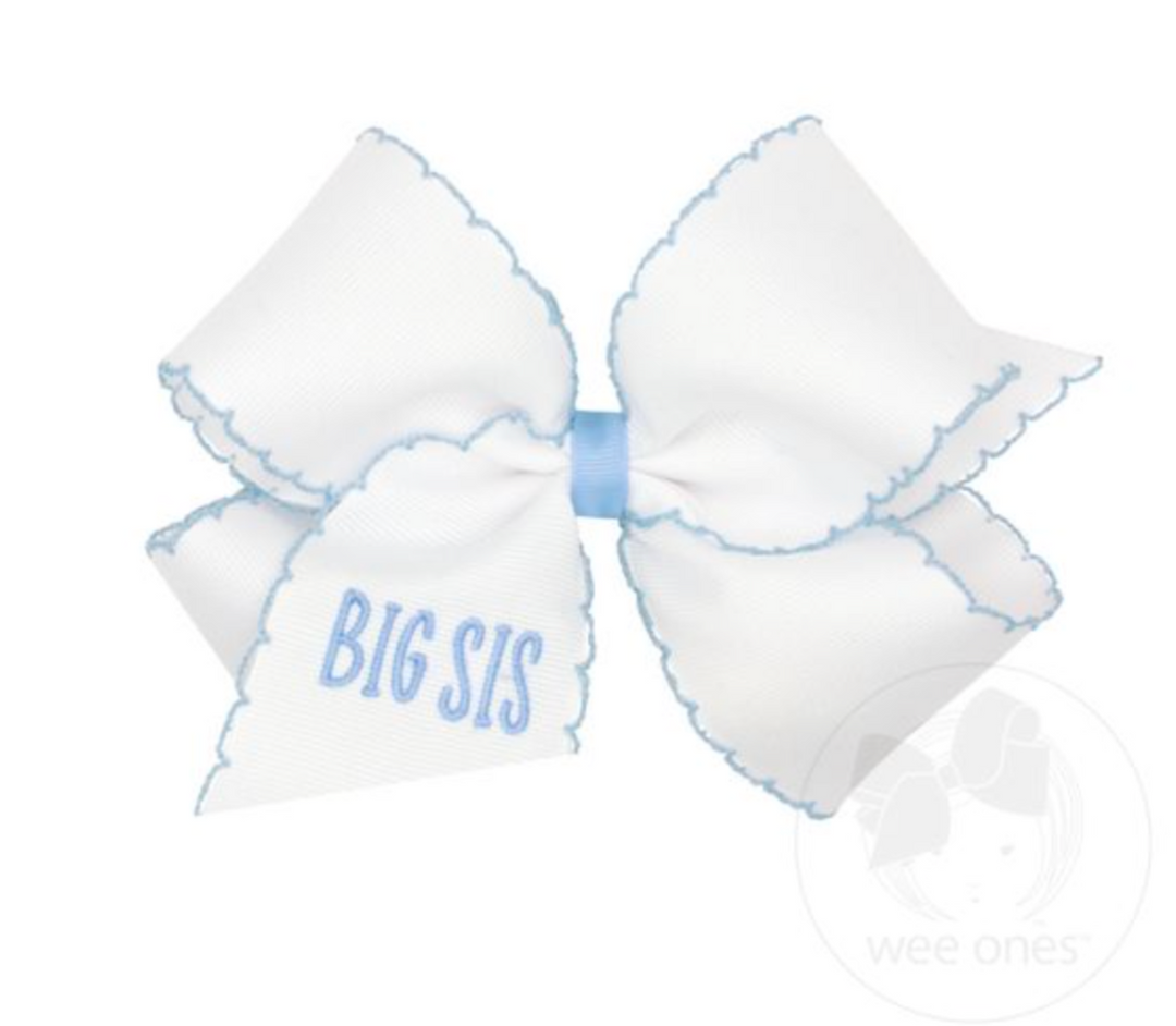 Grosgrain Hair Bow with Moonstitch Edge Big Sis Embroidery