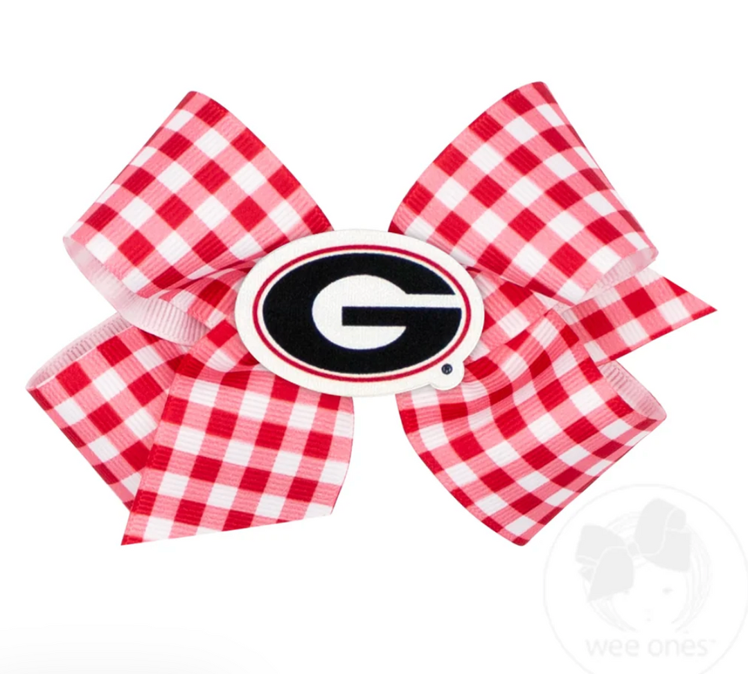 Georgia Gingham Hair Bow with Logo Patch