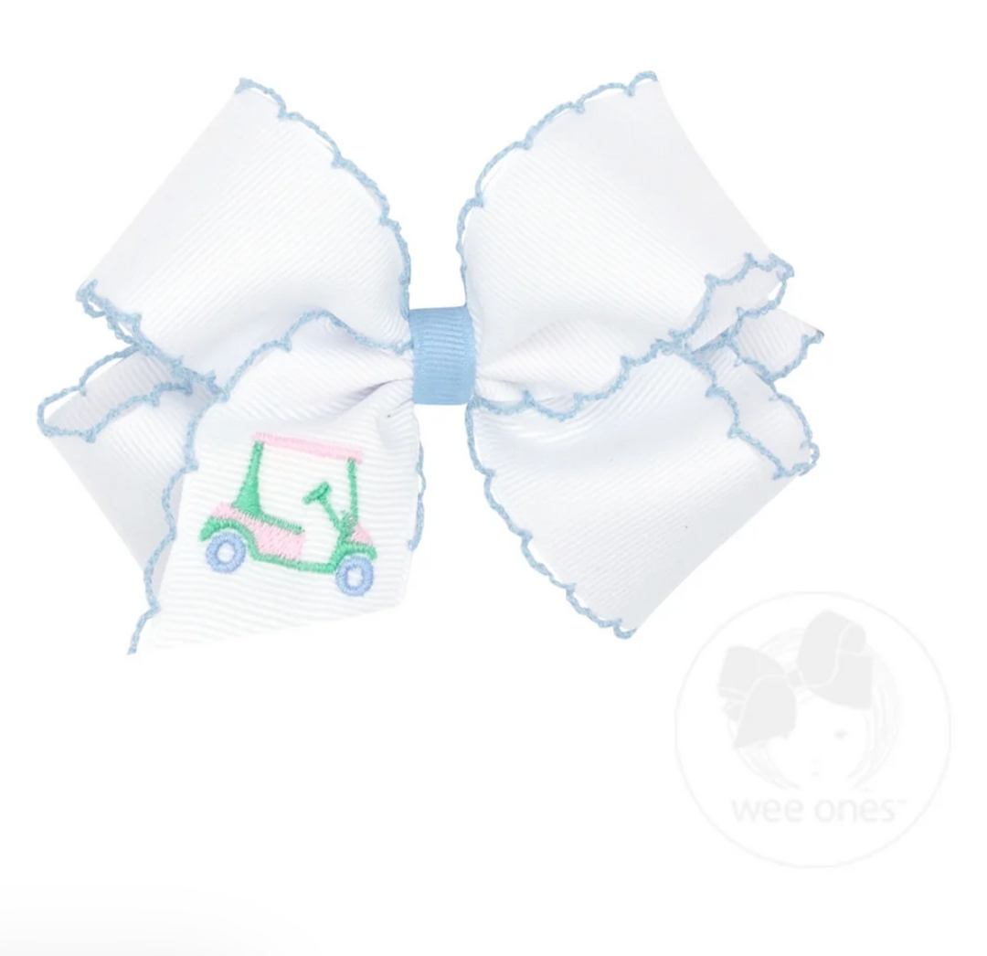 Grosgrain Hair Bow with Moonstitch Edge and Golf Cart Embroidery