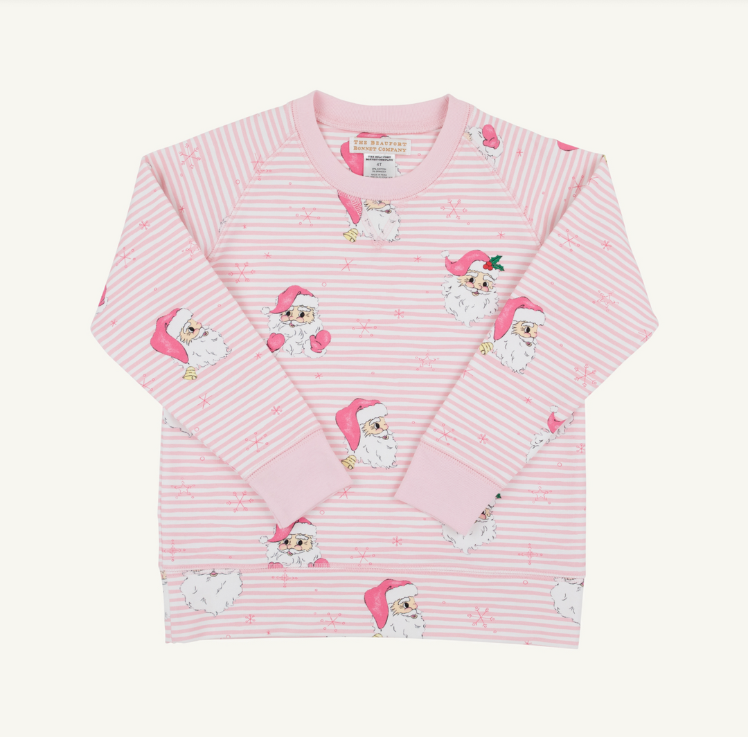 Cassidy Comfy Crewneck- Girls- French Terry- Dear Santa (Palm Beach Pink Stripe)/Palm Beach Pink