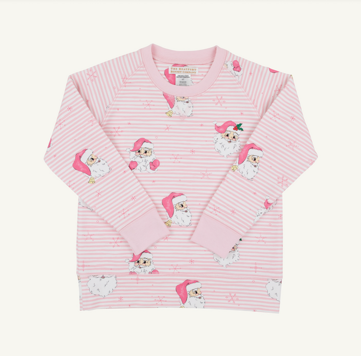 Cassidy Comfy Crewneck- Girls- French Terry- Dear Santa (Palm Beach Pink Stripe)/Palm Beach Pink