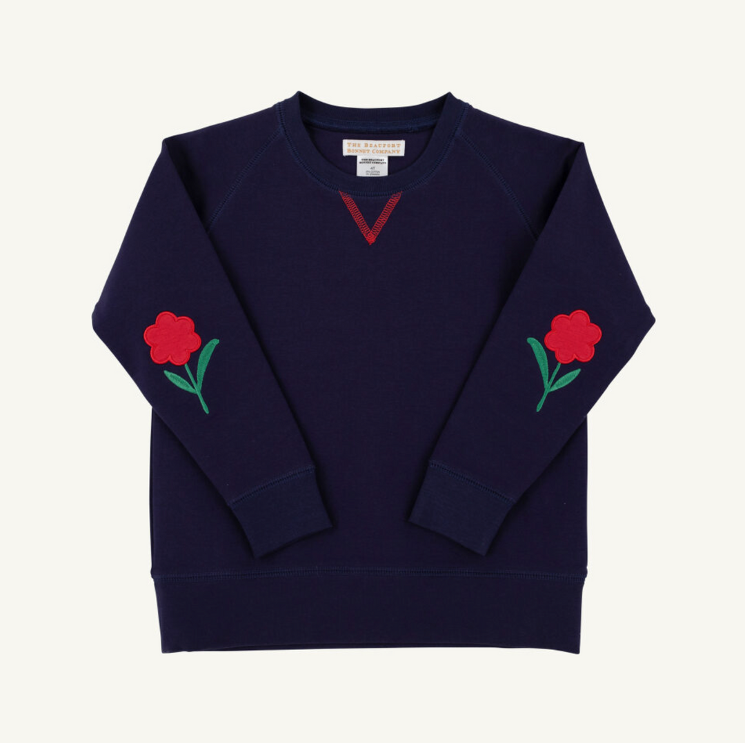 Cassidy Comfy Crewneck - Girls - French Terry - Nantucket Navy/Flowers