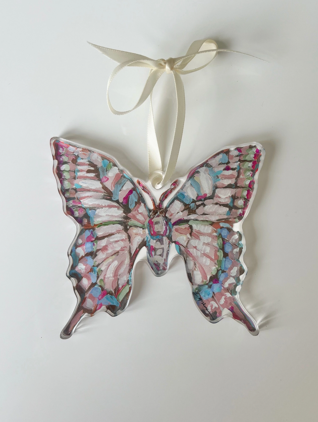 Pink Butterfly Acrylic Christmas Ornament