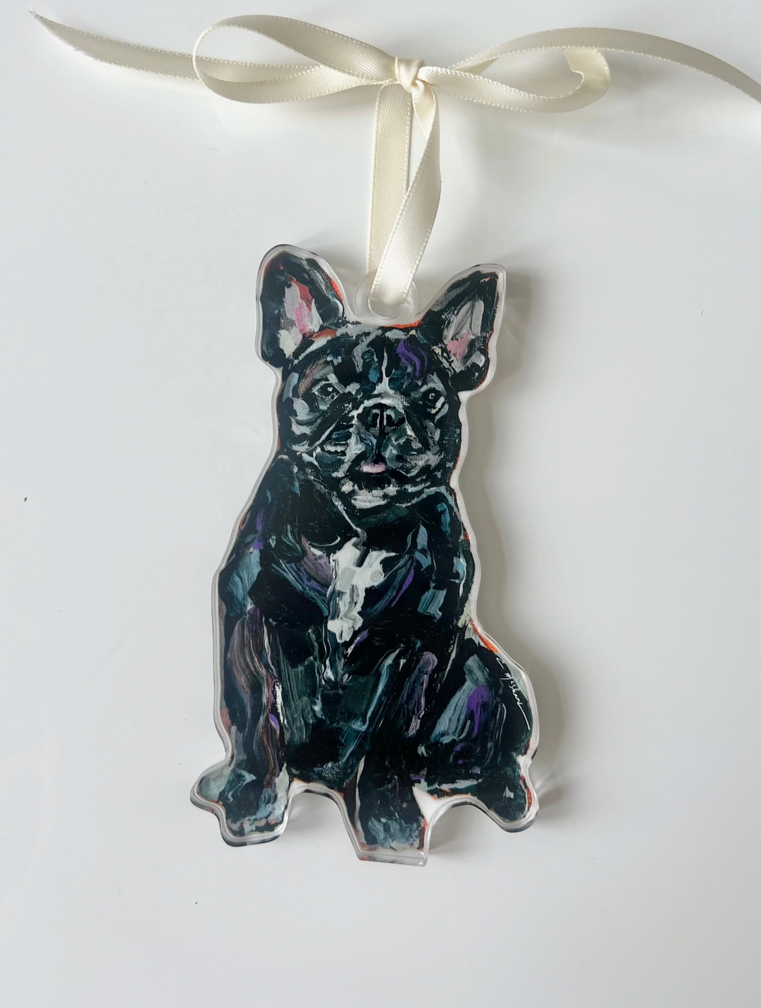 Frenchie Black Acrylic Christmas Dog Ornament