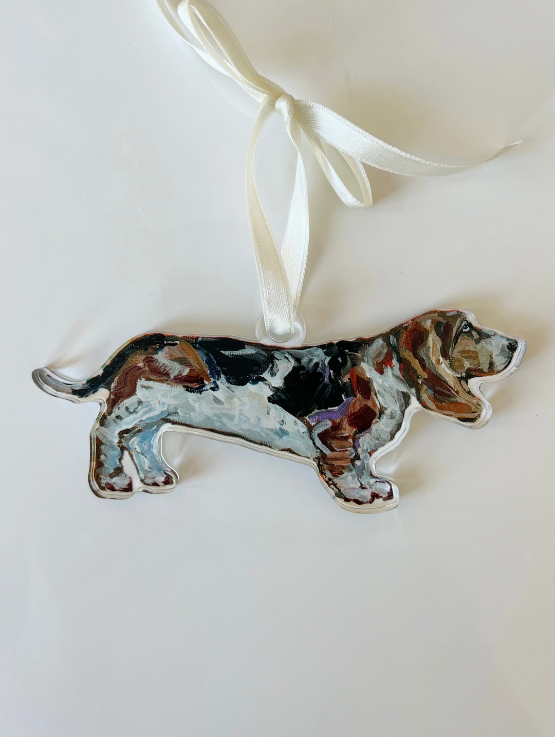 Basset Hound Tri Acrylic Christmas Dog Ornament