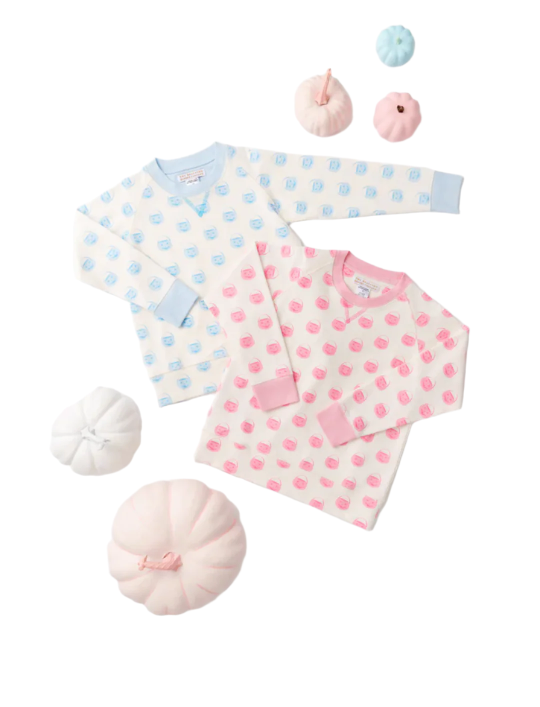 Cassidy Comfy Crewneck- Vintage Prep Pumpkin Pails/Sandpearl Pink